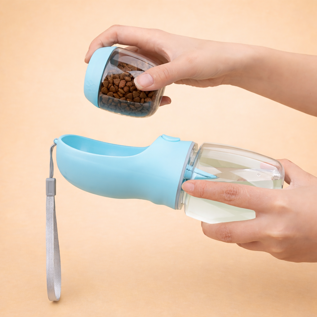 2-in-1 Portable Dog Water Bottle – Water + Food On-The-Go